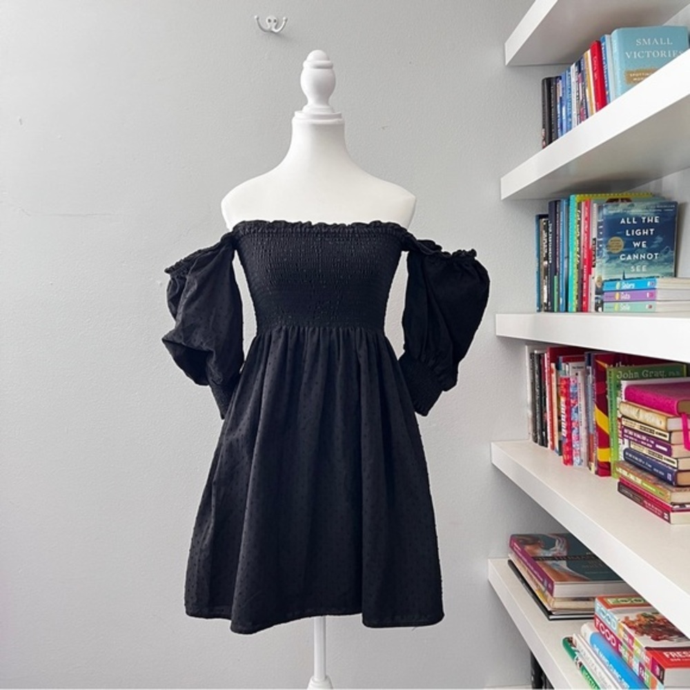 Kourt Portia Mini Dress Black Swiss Dot Classic Preppy Womens L